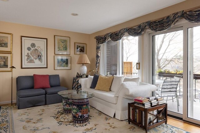 living room featuring a wealth of natural light