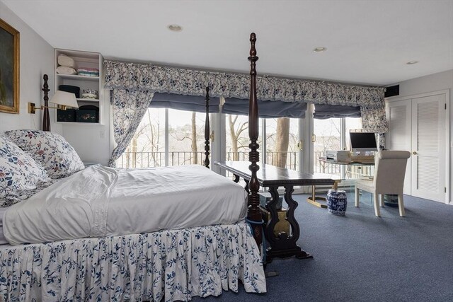 bedroom featuring carpet floors and access to exterior