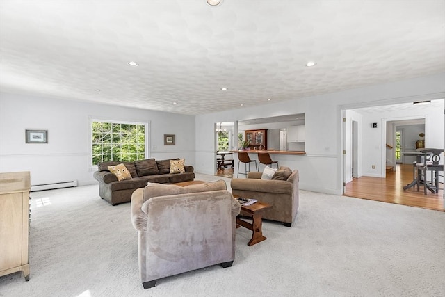160 Woodland Mead, Hamilton, MA 01982 - carpeted living area featuring baseboard heating, recessed lighting, and baseboards