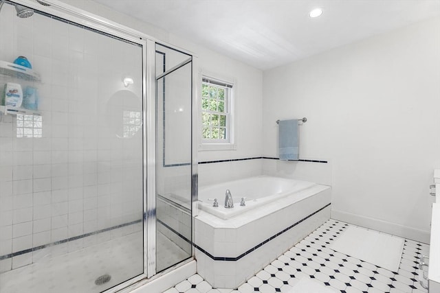 160 Woodland Mead, Hamilton, MA 01982 - full bath with a shower stall, a bath, recessed lighting, baseboards, and tile patterned floors