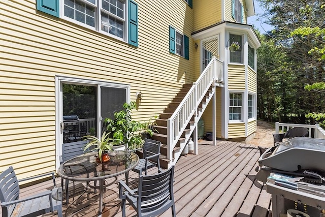 160 Woodland Mead, Hamilton, MA 01982 - wooden terrace featuring stairway and outdoor dining area