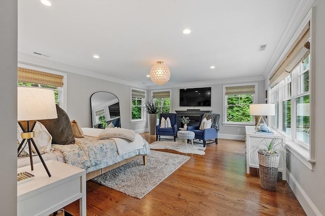 159 Marked Tree Rd, Needham, MA 02492 - bedroom featuring baseboards, recessed lighting, wood finished floors, and crown molding