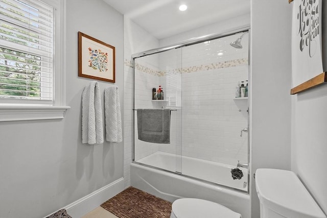 159 Marked Tree Rd, Needham, MA 02492 - bathroom with toilet, enclosed tub / shower combo, baseboards, and recessed lighting