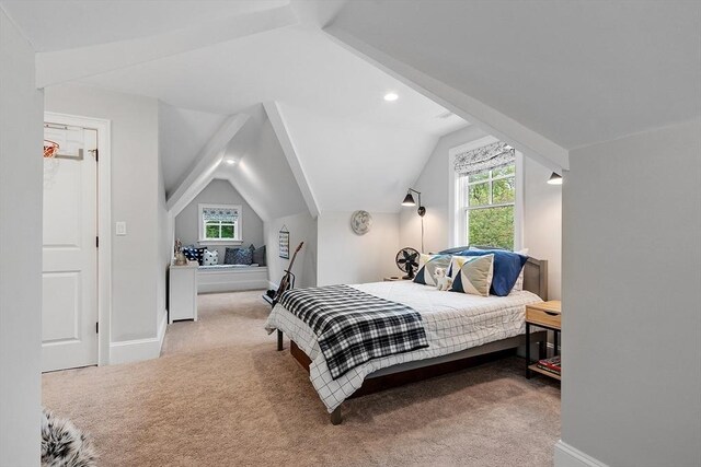 159 Marked Tree Rd, Needham, MA 02492 - carpeted bedroom featuring vaulted ceiling, baseboards, and recessed lighting