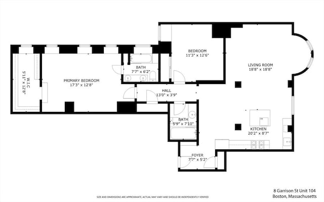 8 Garrison St Unit 104, Boston, MA 02116 - room layout