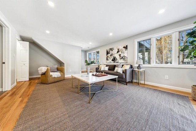 living room featuring light wood-type flooring