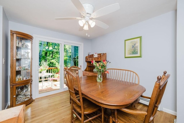44 Spruce Tree Ln Unit 44, Norton, MA 02766 - dining area featuring light wood-type flooring, a baseboard radiator, and ceiling fan