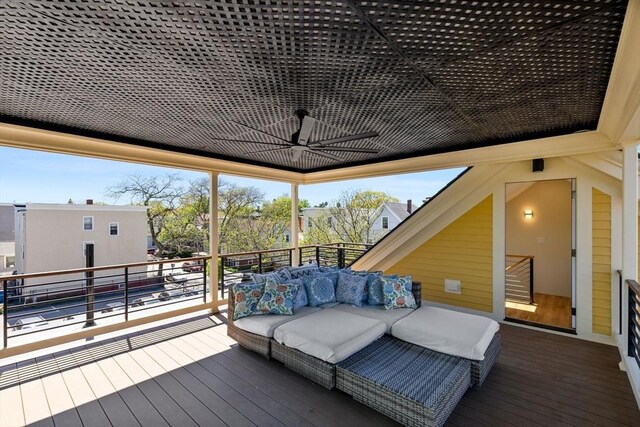 142 Amory St Unit 2, Cambridge, MA 02139 - deck with an outdoor living space and a ceiling fan