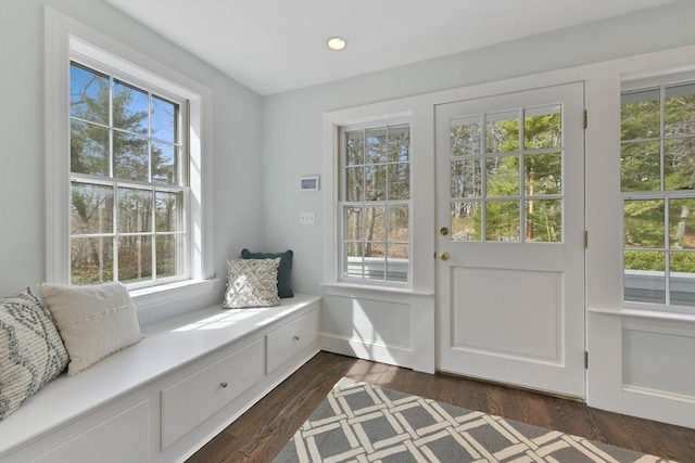 interior space with recessed lighting and dark wood-style floors