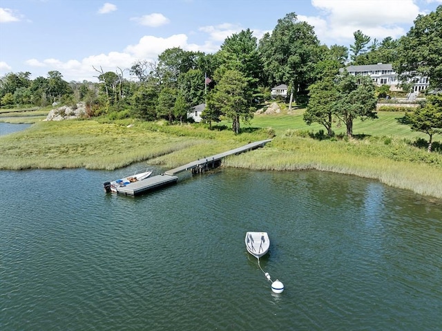 view of water feature with a floating dock