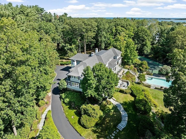 aerial view with a wooded view