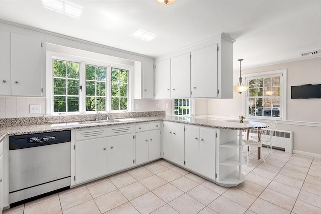 64 Bakers Hill Rd, Weston, MA 02493 - kitchen with dishwasher, radiator, plenty of natural light, a sink, and wainscoting