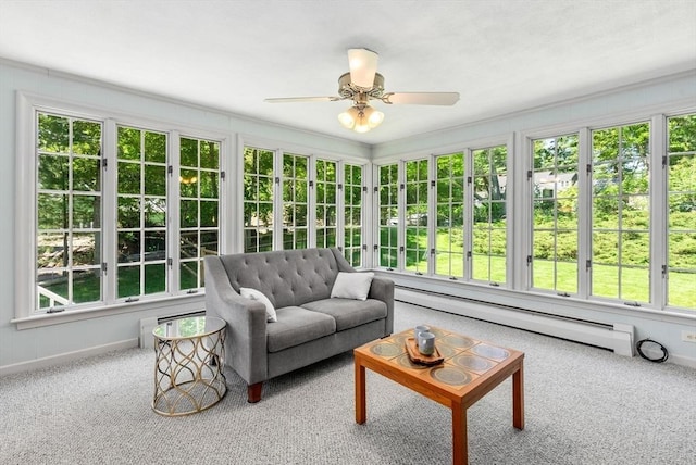 64 Bakers Hill Rd, Weston, MA 02493 - sunroom / solarium featuring a baseboard radiator, carpet floors, french doors, and baseboards