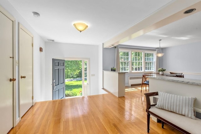 64 Bakers Hill Rd, Weston, MA 02493 - foyer entrance with radiator, light wood-style floors, and plenty of natural light
