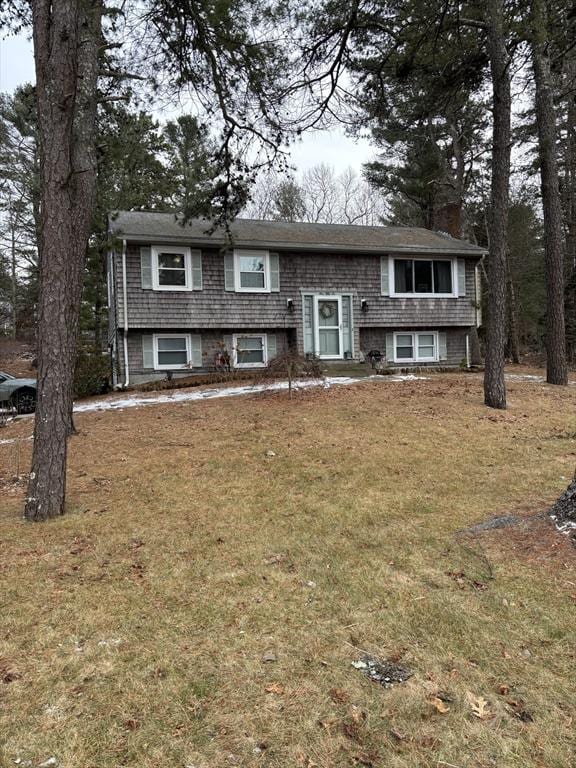 bi-level home featuring a front lawn