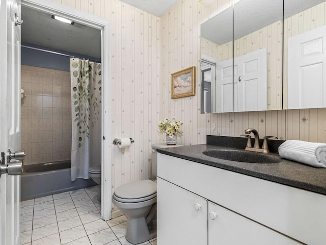 13 Independence Ln, Millis, MA 02054 - bathroom with toilet, vanity, shower / bath combo, a textured ceiling, and marble finish flooring