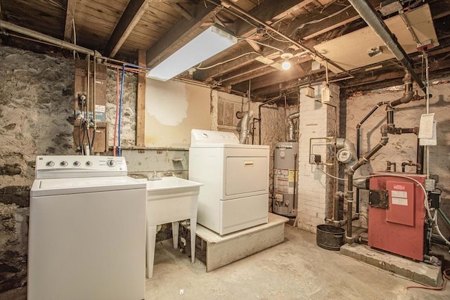 108 Arlington Rd, Woburn, MA 01801 - unfinished below grade area featuring water heater, washer and dryer, and a heating unit
