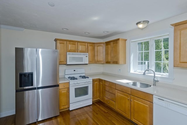 61 Providence Rd Unit 4, Grafton, MA 01519 - kitchen with white appliances, light countertops, a sink, dark wood-style flooring, and recessed lighting