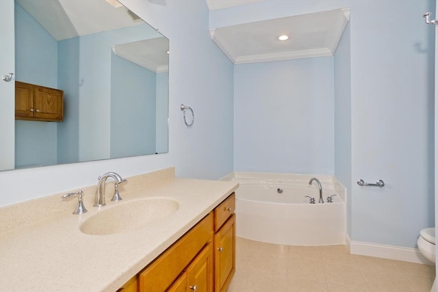 61 Providence Rd Unit 4, Grafton, MA 01519 - bathroom featuring vanity, a garden tub, toilet, tile patterned flooring, and crown molding
