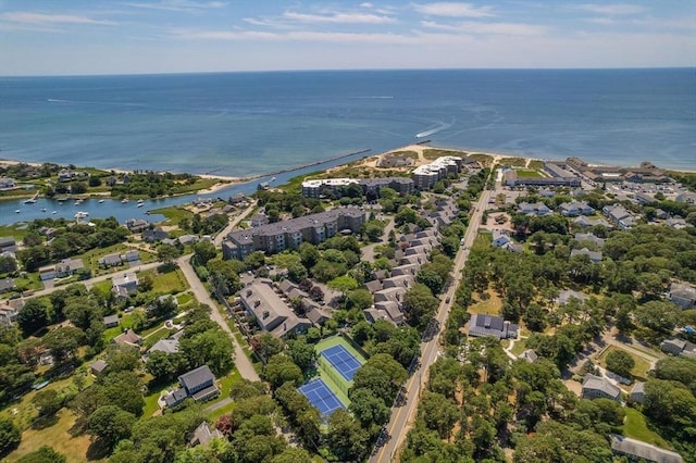 birds eye view of property featuring a water view and a residential view