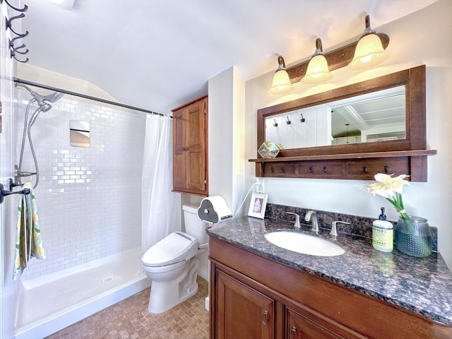121 N Main St, Natick, MA 01760 - full bath with tiled shower, vanity, and vaulted ceiling