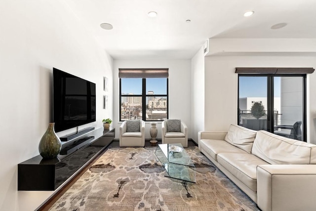 living area featuring recessed lighting