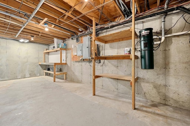unfinished basement with electric panel