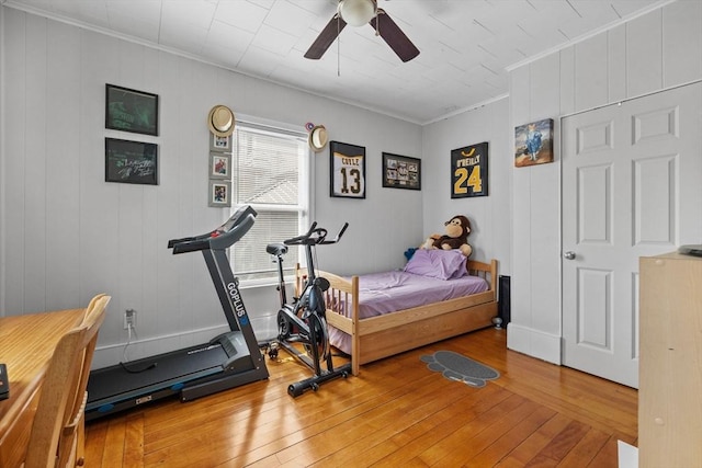 10 Atkins Ave, Lynn, MA 01904 - bedroom with hardwood / wood-style floors, ornamental molding, and ceiling fan