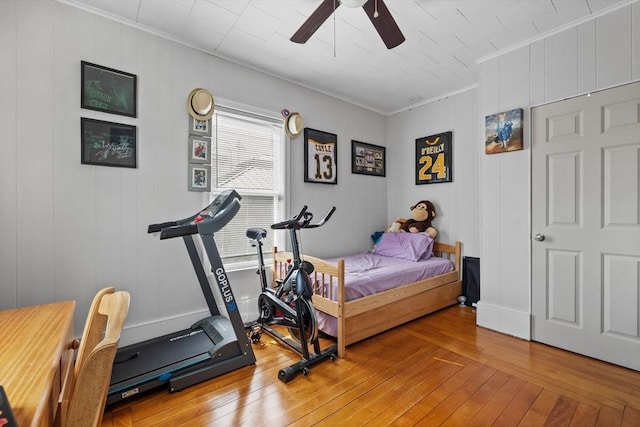 10 Atkins Ave, Lynn, MA 01904 - bedroom with hardwood / wood-style floors, ornamental molding, and ceiling fan