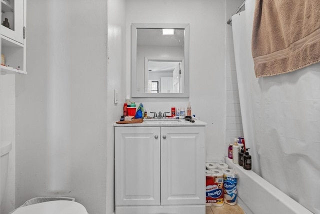 10 Atkins Ave, Lynn, MA 01904 - full bathroom featuring toilet, a shower with curtain, vanity, and tile patterned flooring