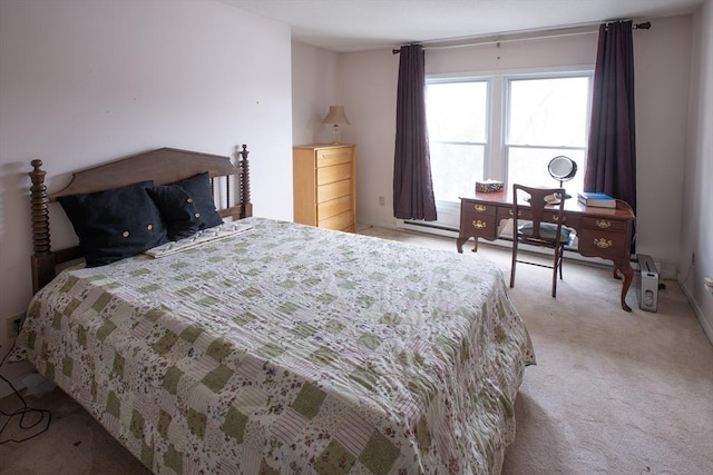 bedroom with light colored carpet