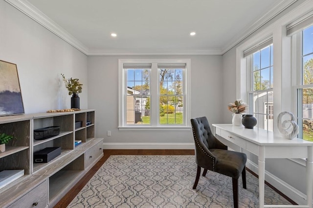 8 Whispering Hill Rd, Woburn, MA 01801 - office space with dark wood-style flooring, ornamental molding, baseboards, and recessed lighting