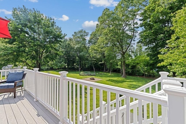 382 Tilden Rd, Scituate, MA 02066 - wooden deck with a lawn and view of wooded area