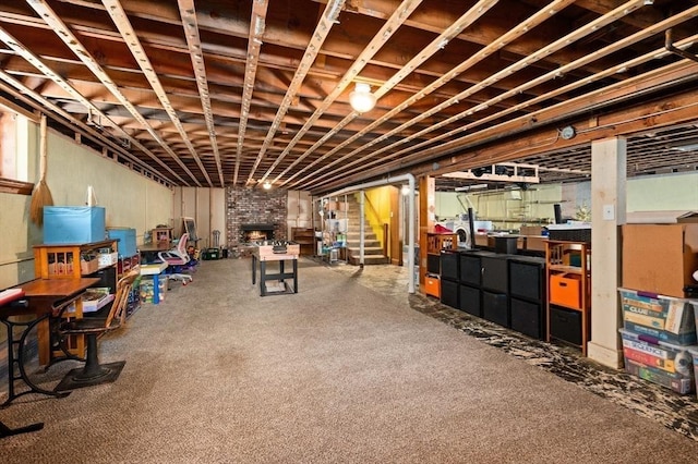 58 Spring St, Wakefield, MA 01880 - basement featuring stairway and carpet