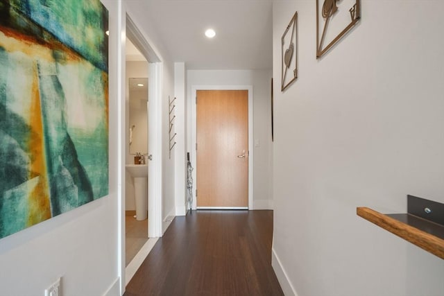 110 Stuart St Unit 24H, Boston, MA 02116 - hallway with dark wood finished floors, recessed lighting, and arched walkways