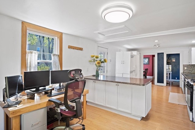 office featuring attic access and light wood finished floors