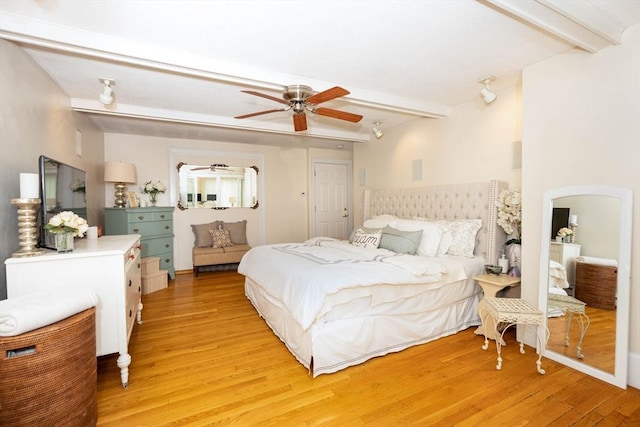 33 Samoset Ave, Quincy, MA 02169 - bedroom featuring beamed ceiling, light wood-type flooring, and a ceiling fan