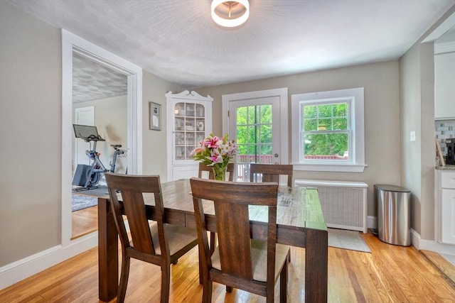 215 Curve, Dedham, MA 02026 - dining room featuring radiator, light wood finished floors, and baseboards