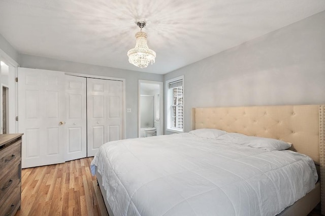 2 Pinebrook Ln, Worcester, MA 01609 - bedroom featuring light wood finished floors, a chandelier, and a closet