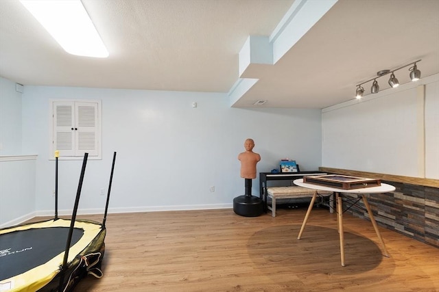 2 Pinebrook Ln, Worcester, MA 01609 - exercise room with wood finished floors, rail lighting, and baseboards