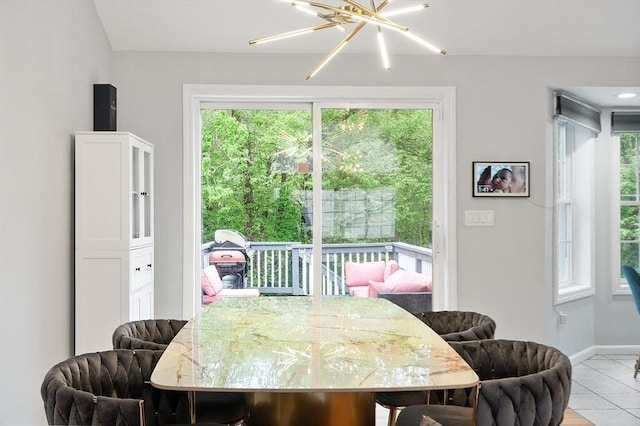 2 Pinebrook Ln, Worcester, MA 01609 - tiled dining area with plenty of natural light, baseboards, and a chandelier
