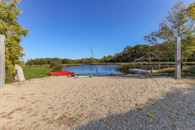 view of community with a water view and a boat dock