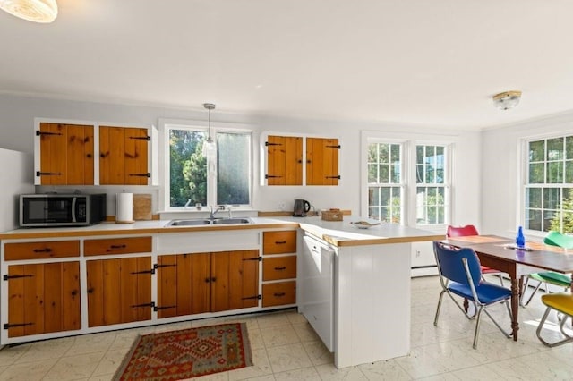 kitchen with sink, hanging light fixtures, and plenty of natural light