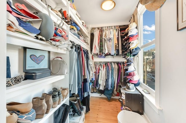 spacious closet featuring light wood-type flooring