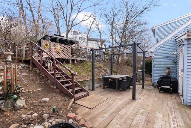 deck featuring stairway