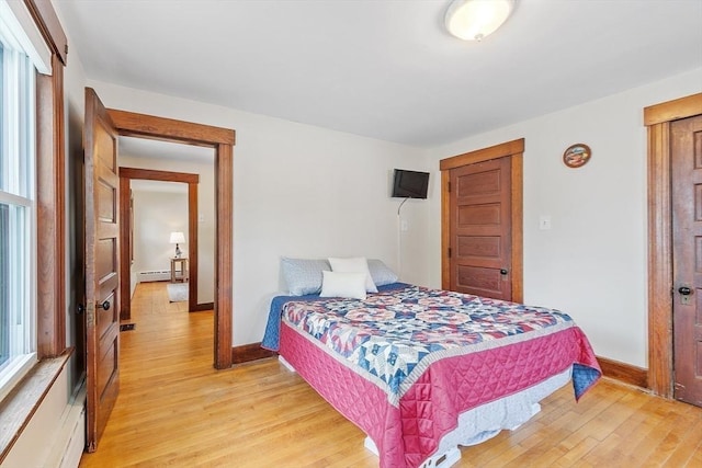 49 Maple St, Oakham, MA 01068 - bedroom with a baseboard radiator, light wood-style floors, and baseboards