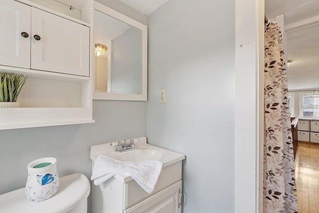 49 Maple St, Oakham, MA 01068 - bathroom featuring vanity, toilet, and wood finished floors