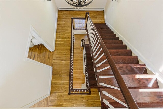 stairs featuring wood-type flooring