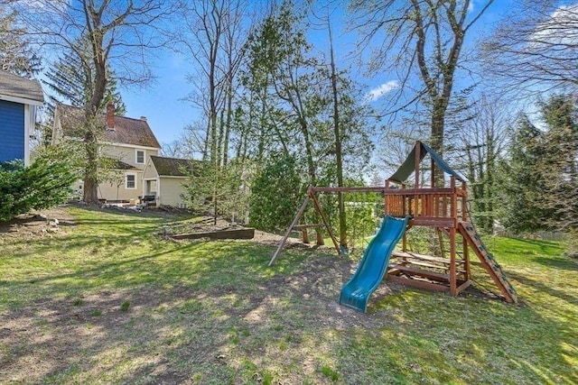 view of play area with a yard