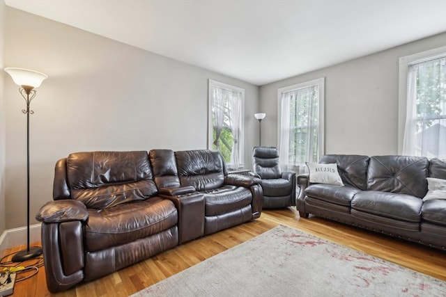 living area with a wealth of natural light and wood finished floors
